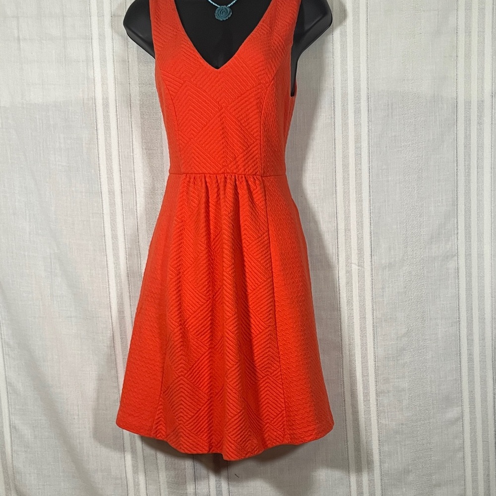 Maeve Anthropologie Orange Fit & Flare Mini Dress Size 6 Textured V-Neck